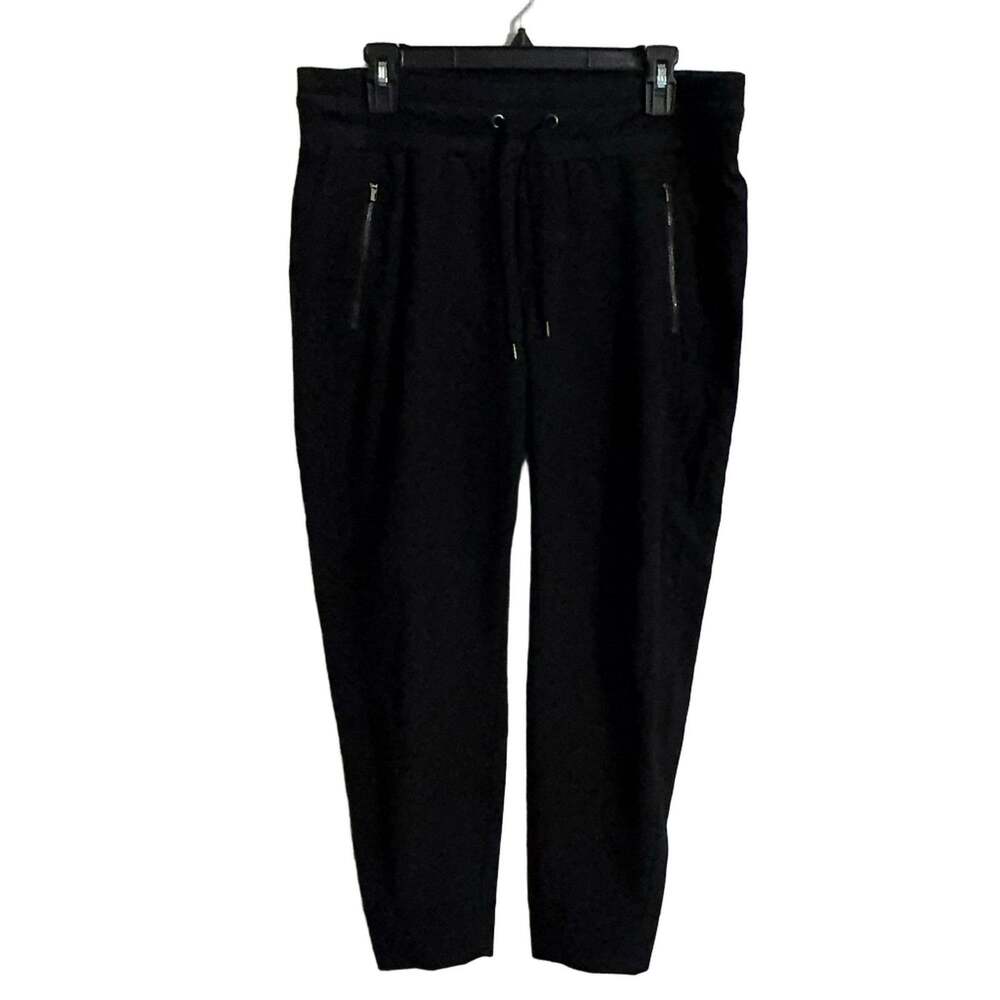 MARRAKECH Sz 12 Black Athleisure Pants Tapered Drawstring Travel Workout Preppy